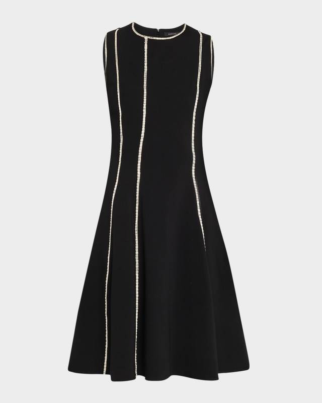 Pleated Embroidered Knit Dress